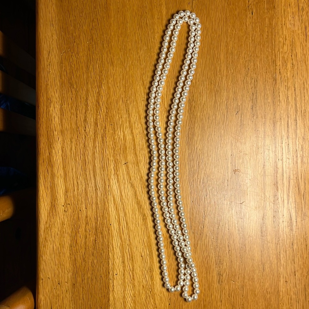 Long Faux Pearl Necklace, Ivory, Excellent Condition.